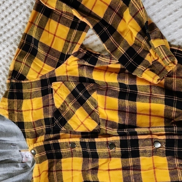 Yellow Black Jacket with hoodie Shacket Flannel - Picture 5 of 8